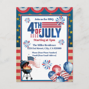 4 juli BBQ uitnodiging, feest in de VS uitnodiging