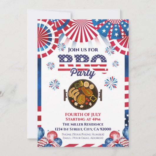 4 juli BBQ uitnodiging, feest in de VS uitnodiging (Voorkant)