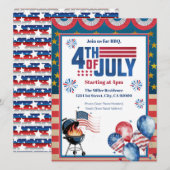 4 juli BBQ uitnodiging, feest in de VS uitnodiging (Voorkant / Achterkant)