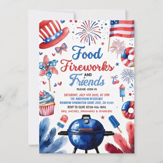 4 Juli BBQ Uitnodiging, Partij in de Verenigde Sta Kaart (Voorkant)
