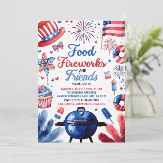 4 Juli BBQ Uitnodiging, Partij in de Verenigde Sta Kaart (Staand voorkant)