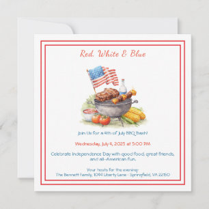 4 juli BBQ-uitnodiging – Patriottische achtertuin Feestdagenkaart
