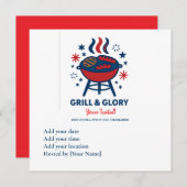 4 Juli BBQ Uitnodiging – Rood Wit en Blauw Pa (Voorkant / Achterkant)