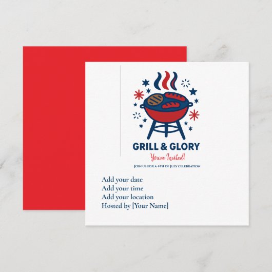 4 Juli BBQ Uitnodiging – Rood Wit en Blauw Pa (Voorkant / Achterkant)