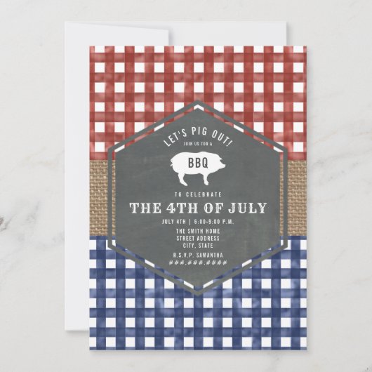 4 juli BBQ Varken Rood Wit En Blauw Feest Kaart (Voorkant)