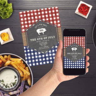 4 juli BBQ Varken Rood Wit En Blauw Feest Kaart
