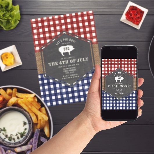 4 juli BBQ Varken Rood Wit En Blauw Feest Kaart
