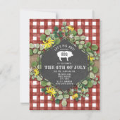 4 juli BBQ Varken Wildflower Red Gingham Party Kaart (Voorkant)