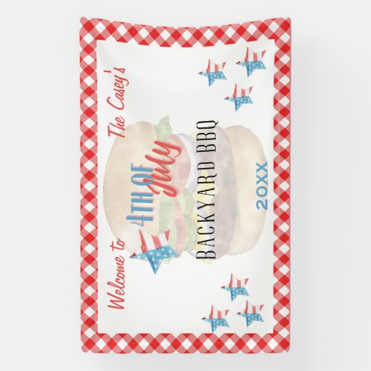 4 juli BBQ Waterverf Star Welkomstbanner Spandoek (Verticaal)