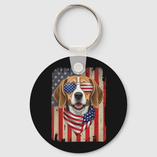 4 juli Beagle Hond AAAmerikaanse Vlag VS Sleutelhanger (Voorkant)