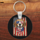 4 juli Beagle Hond AAAmerikaanse Vlag VS Sleutelhanger (Voorkant)