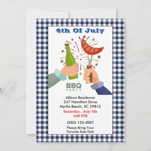 4 juli Beer en Franks BBQ Picnic Party Invit Kaart (Voorkant)