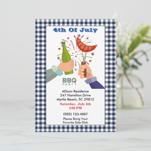 4 juli Beer en Franks BBQ Picnic Party Invit Kaart (Staand voorkant)