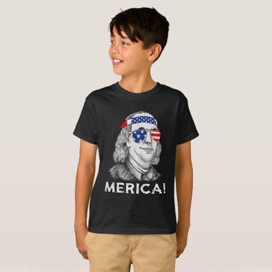 4 juli Ben Franklin Merica USA Boys Kind T-shirt (Voorkant volledig)