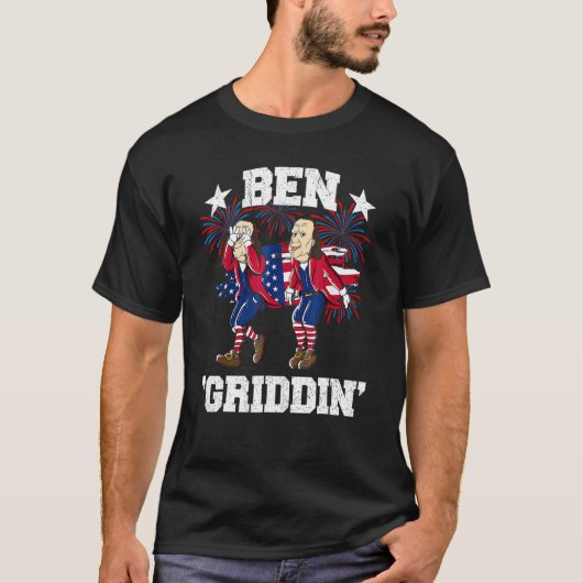 4 juli Benjamin Franklin Griddy Ben Griddin T-shirt (Voorkant)
