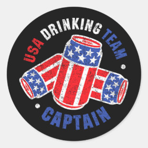 4 juli bierblikje vlag VS drinkende team T-shirts Ronde Sticker