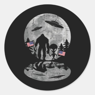 4 juli Bigfoot Alien UFO Funny Patriotic Vrouwen Ronde Sticker