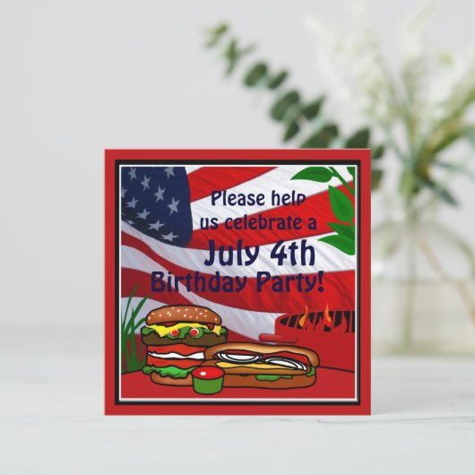 4 juli: Birthday Grill Picnic Hamburger Hotdog Kaart (Staand voorkant)