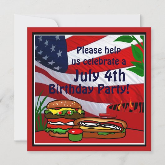 4 juli: Birthday Grill Picnic Hamburger Hotdog Kaart (Voorkant)