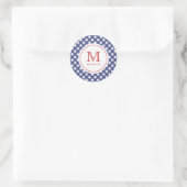 4 juli Blauw controleert rode monogram partij Stic Ronde Sticker (Tas)