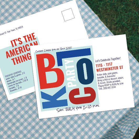 4 juli Block Fest Retro Type Buurtfeest Briefkaart