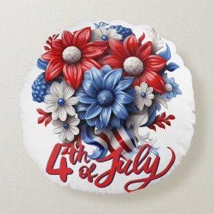 4 juli Bloemen in Rood Wit & Blauw Patriotisch Rond Kussen
