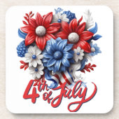 4 juli Bloemen in Rood Wit & Blauw Patriottisch Bier Onderzetter (Voorkant)