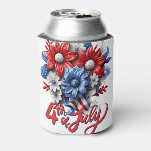 4 juli Bloemen in Rood Wit & Blauw Patriottisch Blikjeskoeler (Blikje Achterkant)