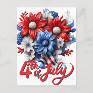 4 juli Bloemen in Rood Wit & Blauw Patriottisch Briefkaart