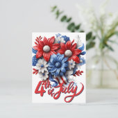 4 juli Bloemen in Rood Wit & Blauw Patriottisch Briefkaart (Staand voorkant)