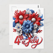 4 juli Bloemen in Rood Wit & Blauw Patriottisch Briefkaart (Voorkant / Achterkant)
