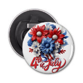 4 juli Bloemen in Rood Wit & Blauw Patriottisch Button Flesopener (Voorkant)