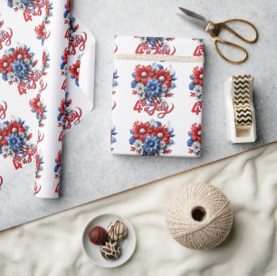4 juli Bloemen in Rood Wit & Blauw Patriottisch Cadeaupapier