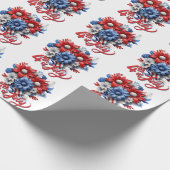 4 juli Bloemen in Rood Wit & Blauw Patriottisch Cadeaupapier (Hoek)