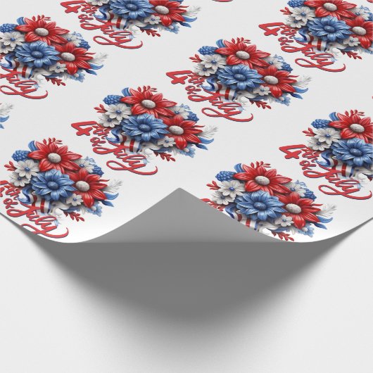 4 juli Bloemen in Rood Wit & Blauw Patriottisch Cadeaupapier (Hoek)