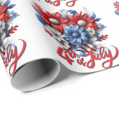 4 juli Bloemen in Rood Wit & Blauw Patriottisch Cadeaupapier (Rol Hoek)