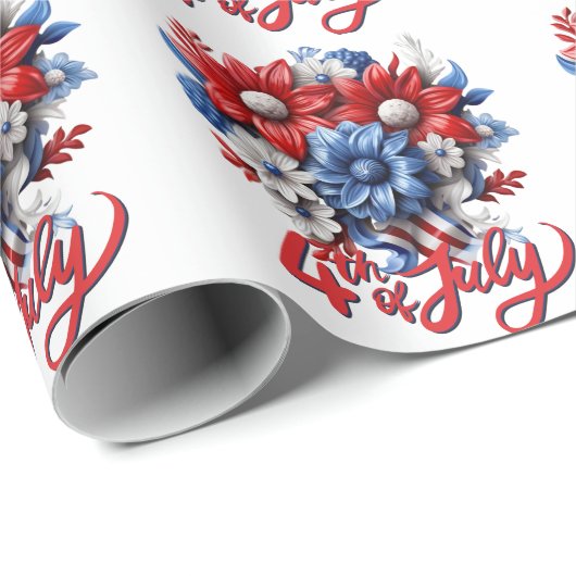 4 juli Bloemen in Rood Wit & Blauw Patriottisch Cadeaupapier (Rol Hoek)