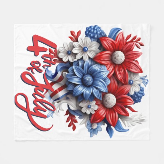 4 juli Bloemen in Rood Wit & Blauw Patriottisch Fleece Deken (Voorkant (Horizontaal))