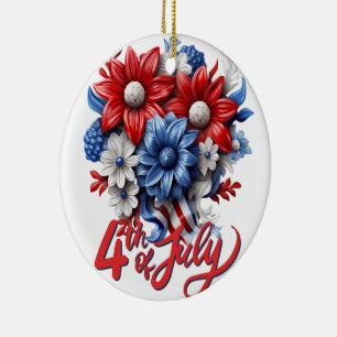 4 juli Bloemen in Rood Wit & Blauw Patriottisch Keramisch Ornament