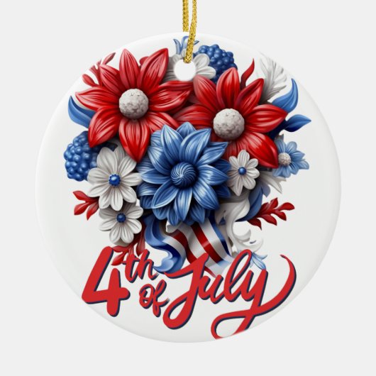 4 juli Bloemen in Rood Wit & Blauw Patriottisch Keramisch Ornament (Voorkant)
