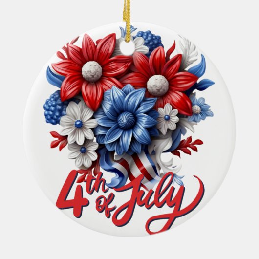 4 juli Bloemen in Rood Wit & Blauw Patriottisch Keramisch Ornament (Achterkant)