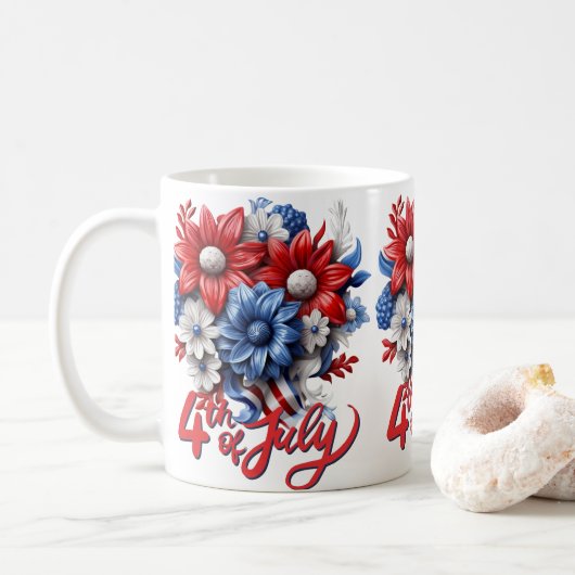 4 juli Bloemen in Rood Wit & Blauw Patriottisch Koffiemok (Met donut)
