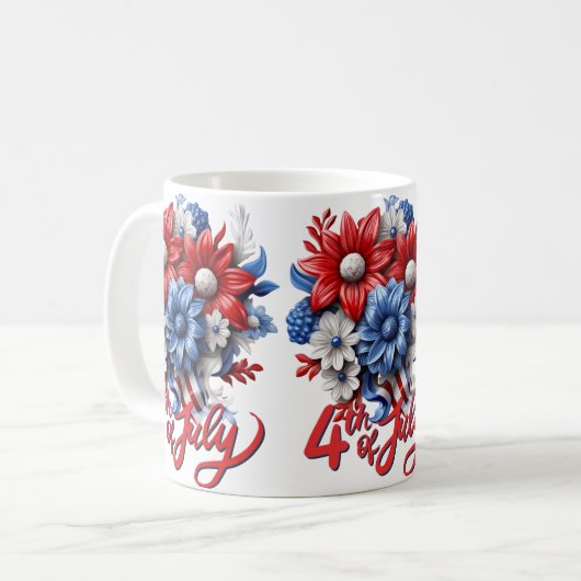 4 juli Bloemen in Rood Wit & Blauw Patriottisch Koffiemok (Voorkant links)