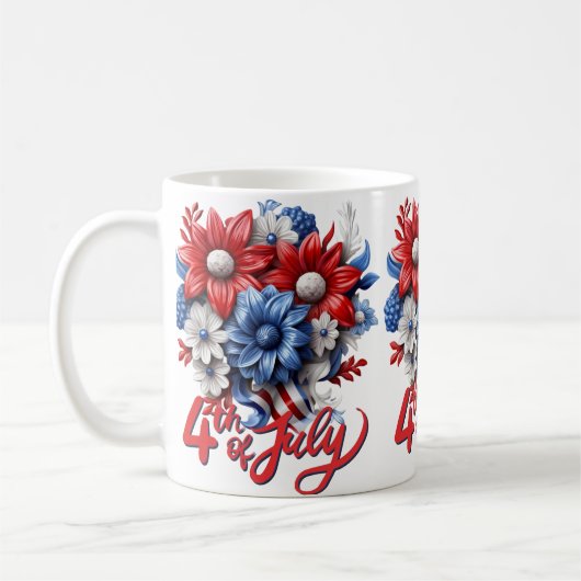 4 juli Bloemen in Rood Wit & Blauw Patriottisch Koffiemok (Links)