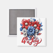 4 juli Bloemen in Rood Wit & Blauw Patriottisch Magneet (Voorkant / Achterkant)
