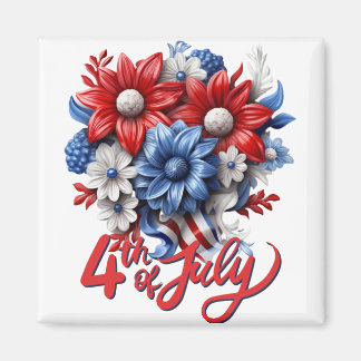 4 juli Bloemen in Rood Wit & Blauw Patriottisch Magneet