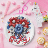 4 juli Bloemen in Rood Wit & Blauw Patriottisch Papieren Bordje (Feest)