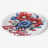 4 juli Bloemen in Rood Wit & Blauw Patriottisch Papieren Bordje (Gekanteld)
