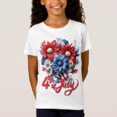 4 juli Bloemen in Rood Wit & Blauw Patriottisch T-shirt (Voorkant)