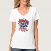 4 juli Bloemen in Rood Wit & Blauw Patriottisch T-shirt (Voorkant)